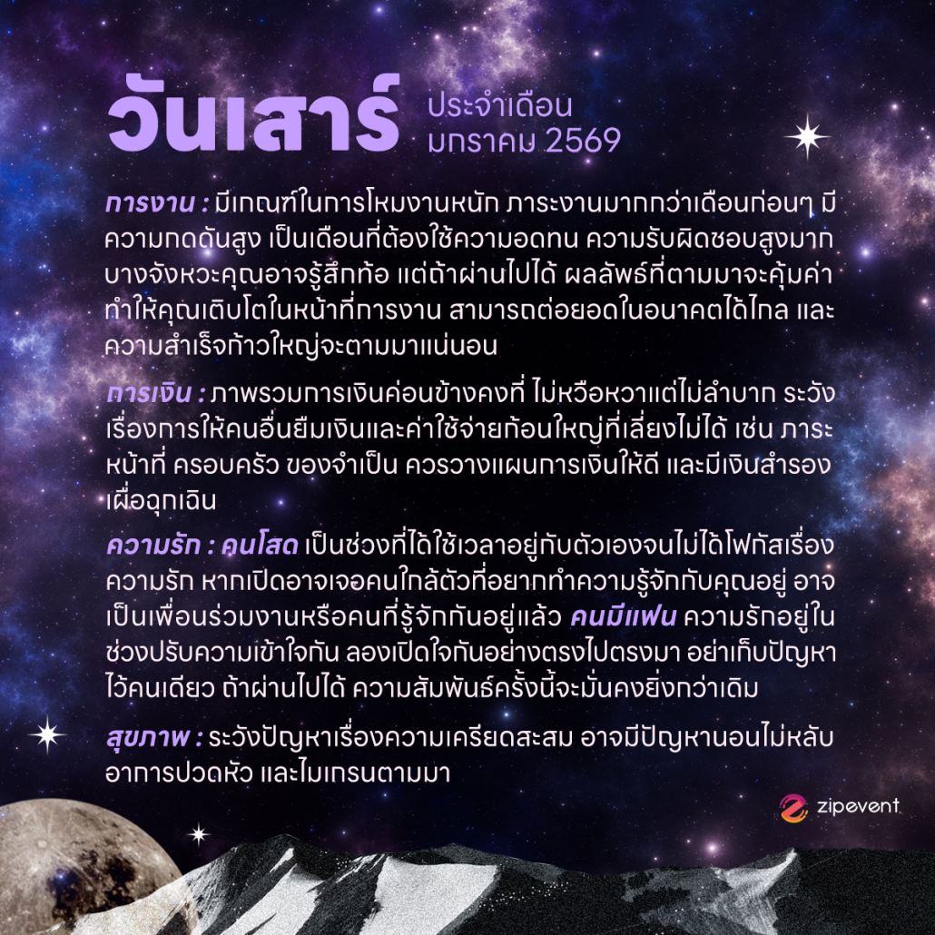 ดูดวงวันเกิด เดือนมกราคม 2569 ฟรี ! กับ Zipevent เช็กก่อนใคร ! Zipevent