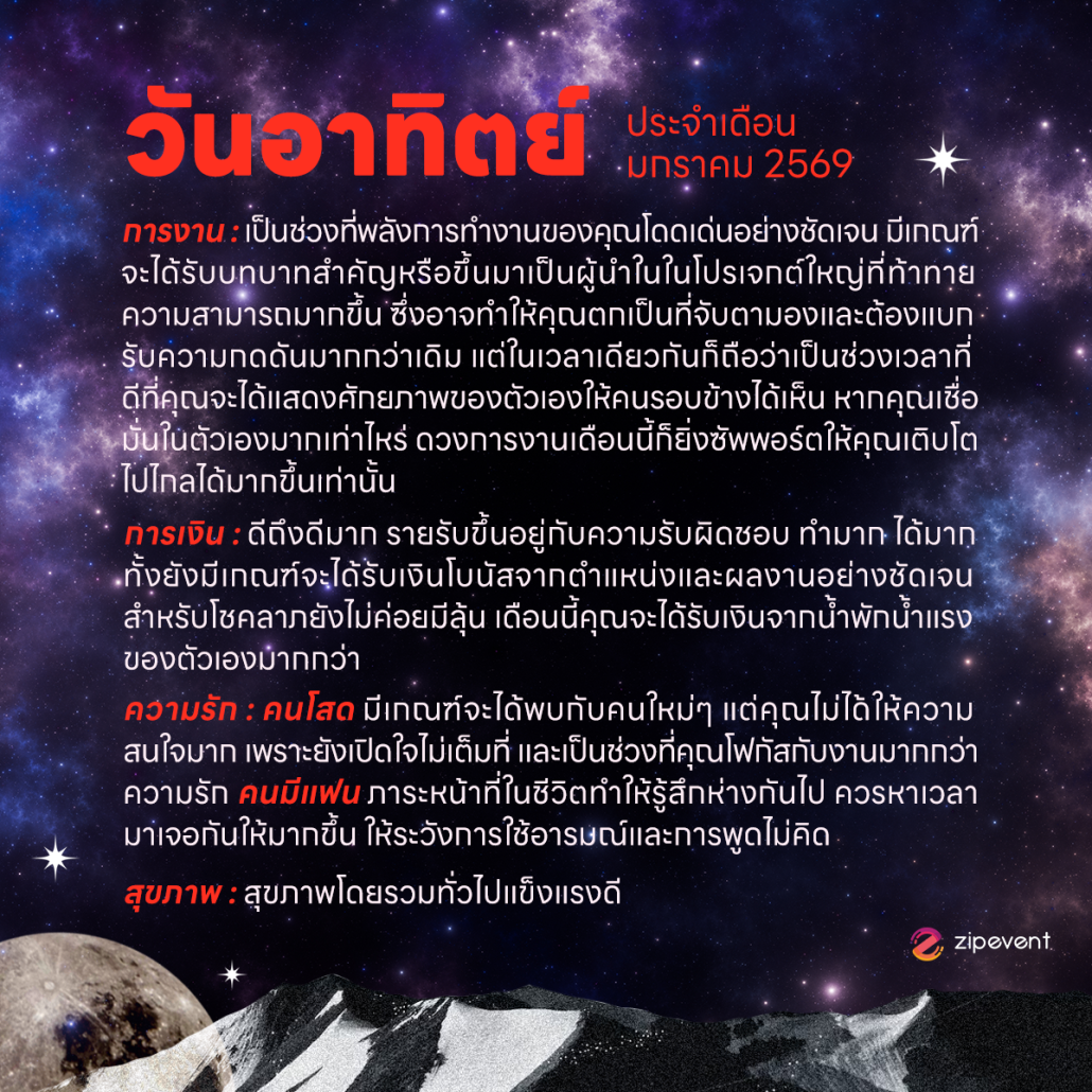 ดูดวงวันเกิด เดือนมกราคม 2569 ฟรี ! กับ Zipevent เช็กก่อนใคร ! Zipevent