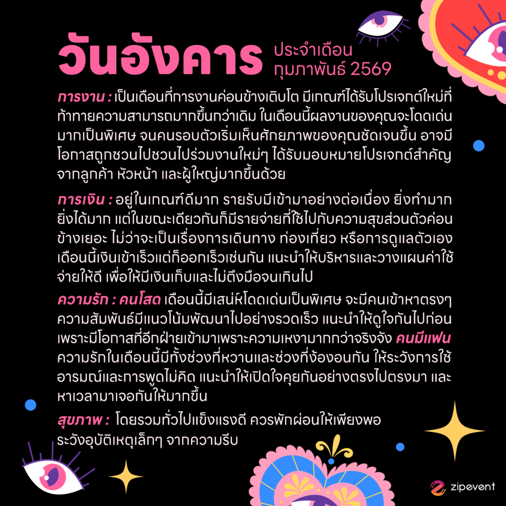 ดูดวงวันเกิด เดือนกุมภาพันธ์ 2569 ฟรี ! กับ Zipevent เช็กก่อนใคร