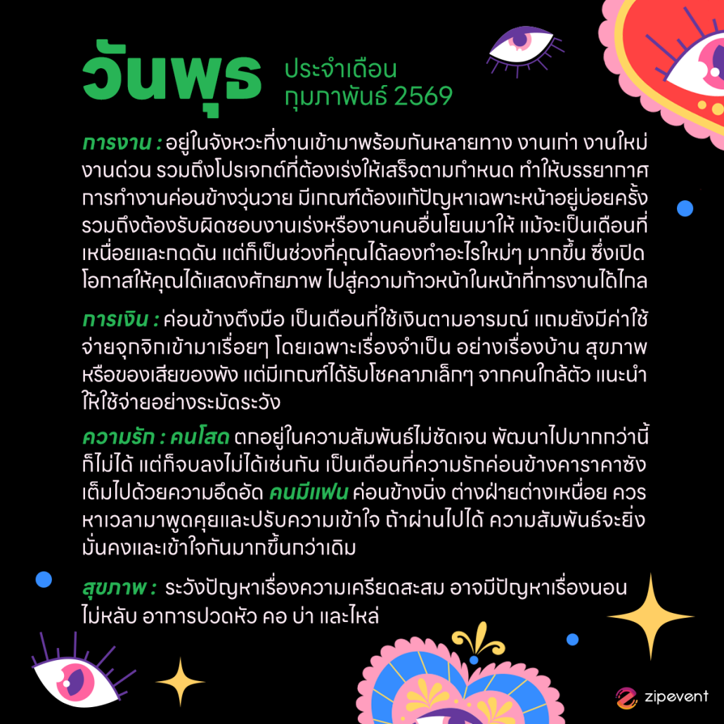 ดูดวงวันเกิด เดือนกุมภาพันธ์ 2569 ฟรี ! กับ Zipevent เช็กก่อนใคร