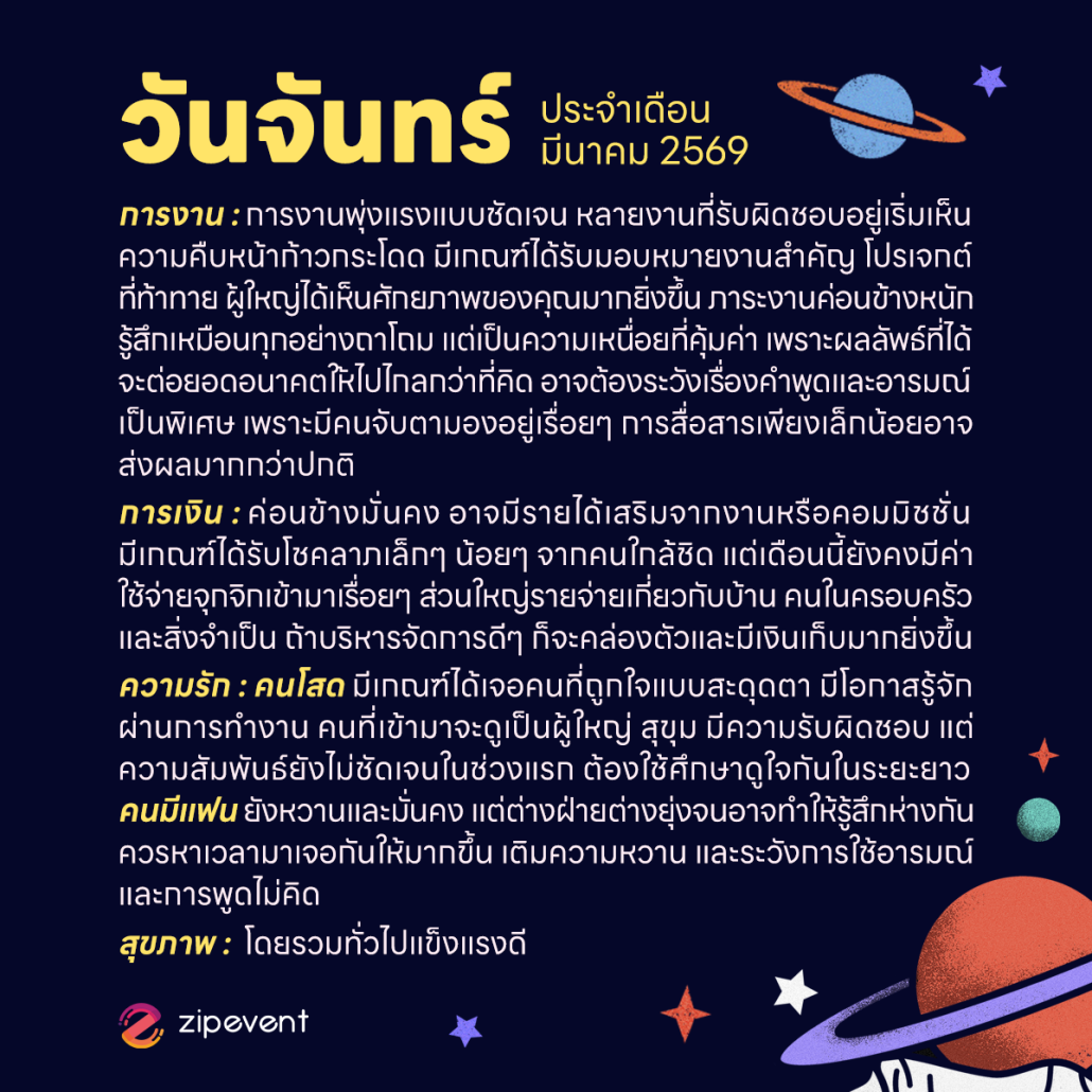 ดูดวงวันเกิด เดือนมีนาคม 2569 ฟรี ! กับ Zipevent เช็กก่อนใคร