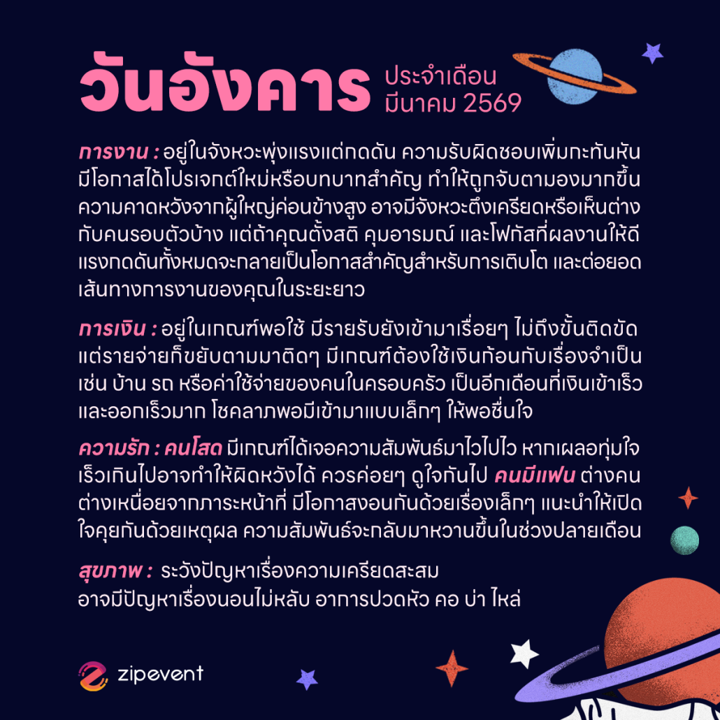 ดูดวงวันเกิด เดือนมีนาคม 2569 ฟรี ! กับ Zipevent เช็กก่อนใคร