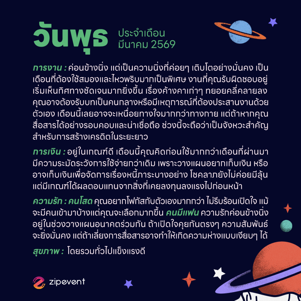 ดูดวงวันเกิด เดือนมีนาคม 2569 ฟรี ! กับ Zipevent เช็กก่อนใคร