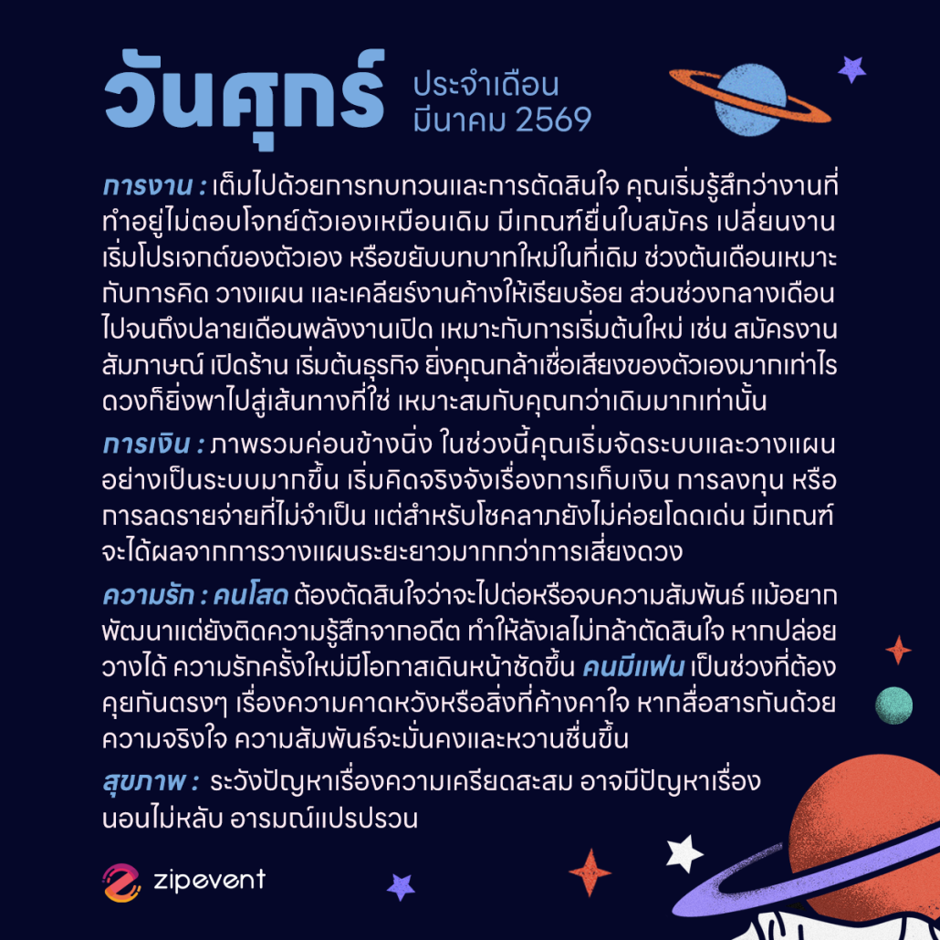 ดูดวงวันเกิด เดือนมีนาคม 2569 ฟรี ! กับ Zipevent เช็กก่อนใคร