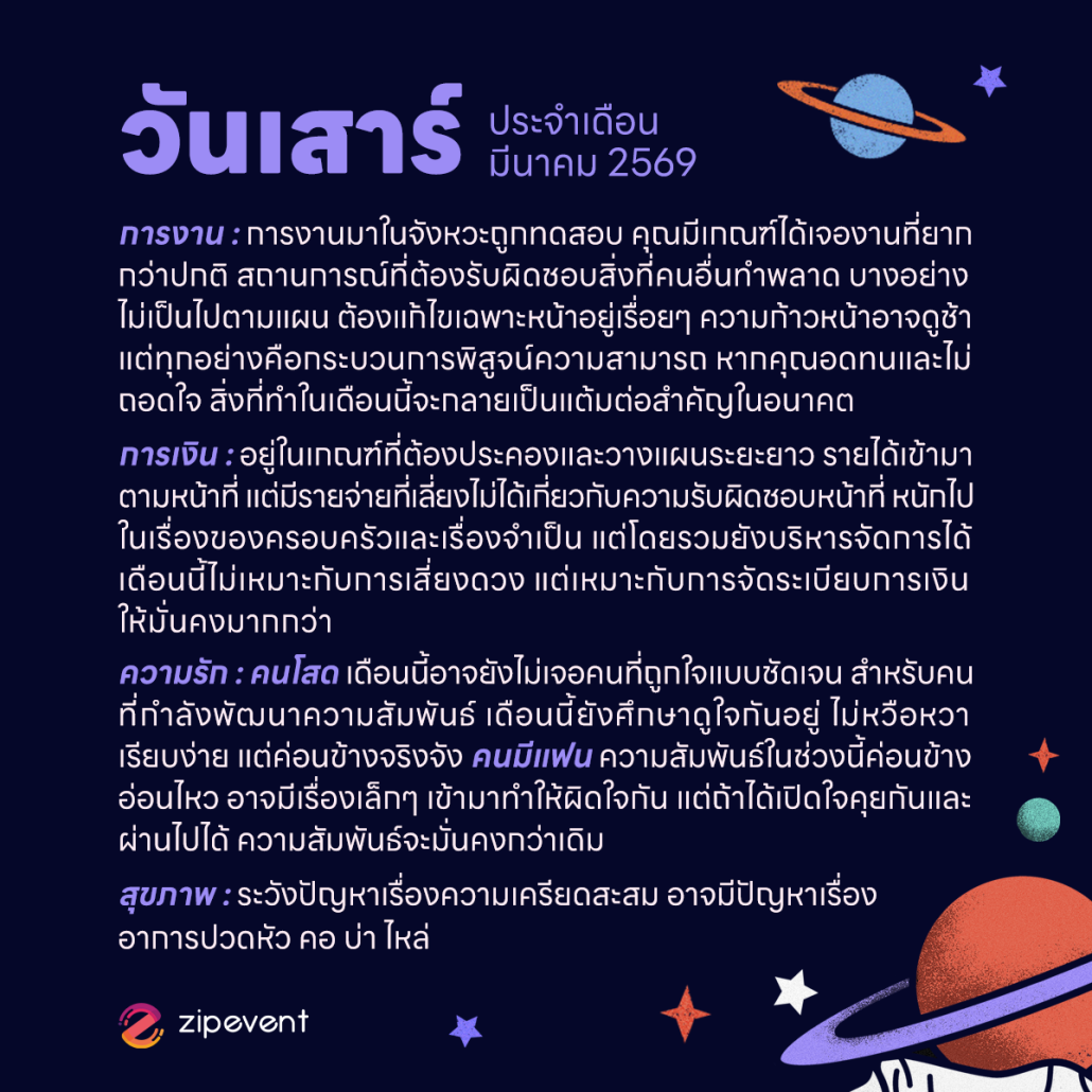 ดูดวงวันเกิด เดือนมีนาคม 2569 ฟรี ! กับ Zipevent เช็กก่อนใคร