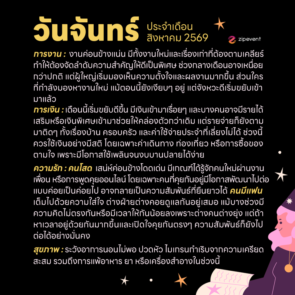 ดูดวงวันเกิด เดือนสิงหาคม 2569 ฟรี ! กับ Zipevent เช็กก่อนใคร