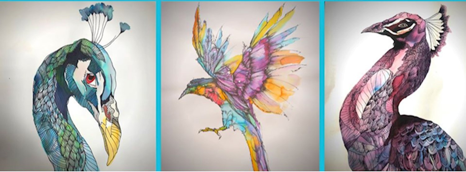 Online Art & Wine: Inky Birds (a fundraiser) Zipevent