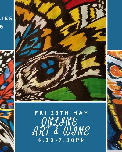 Online Adult Art & Wine - Abstract Butterflies -acrylic painting Zipevent