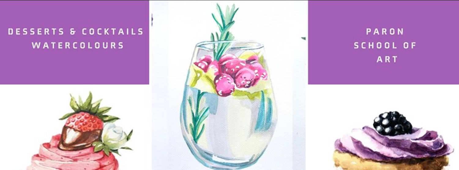 Online Adult Art & Wine - Watercolour Cocktials & Desserts Zipevent