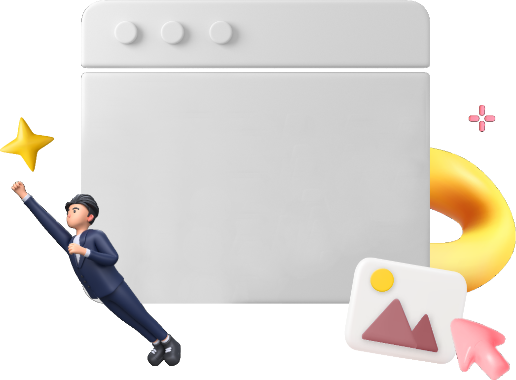 Illustration representing creativity and growth with a person flying next to a web browser window