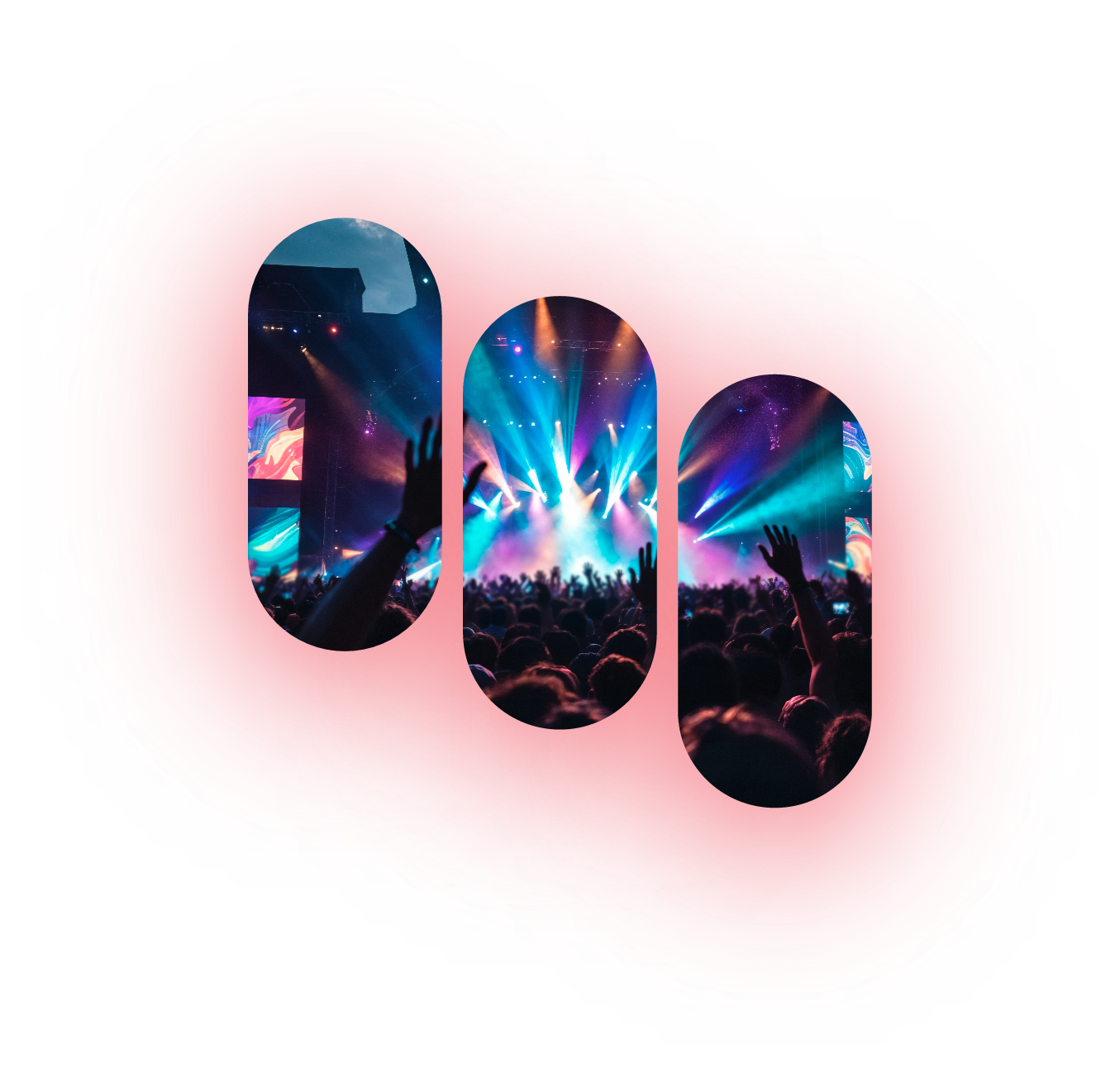 Image panels representing a concert event