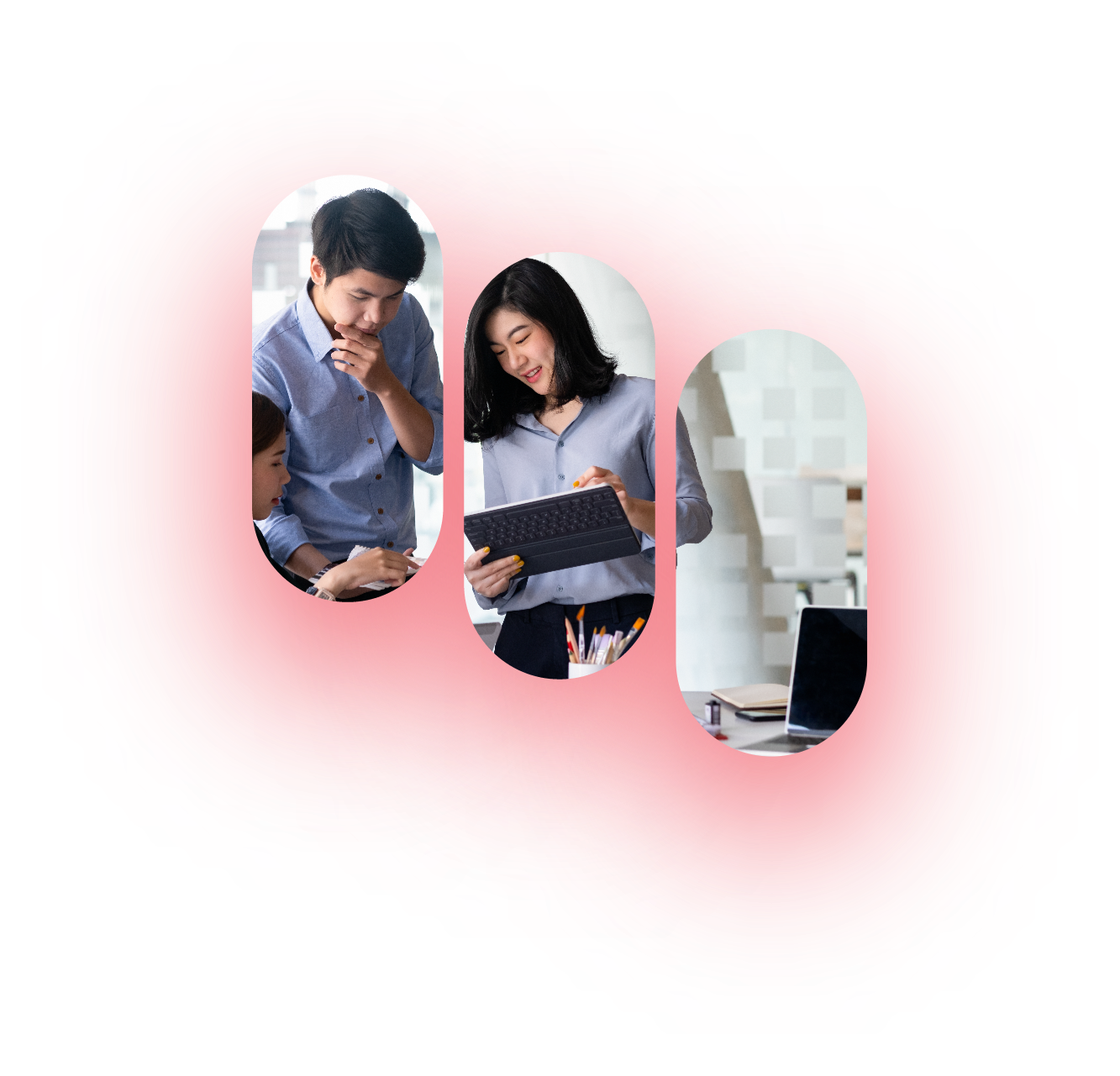 Image panels representing corporate workers